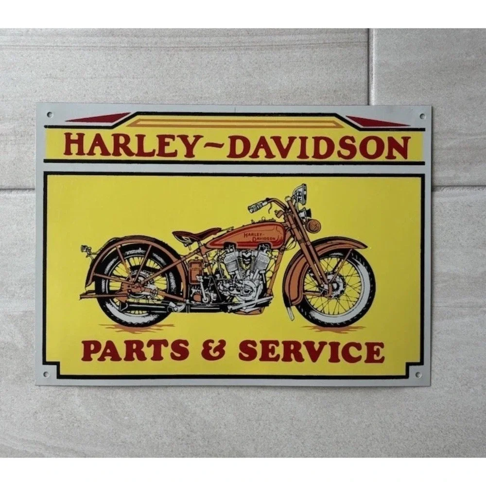 Vintage Harley Davidson Biker Metal Sign Parts and Services Motorcycle Man Cave
